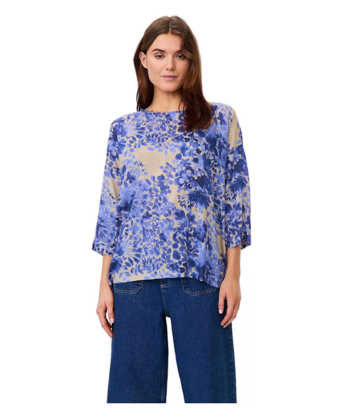Женская блузка Masai Copenhagen Fluid Draped Floral 3/4-Sleeve, цвет: Синий — фото 1