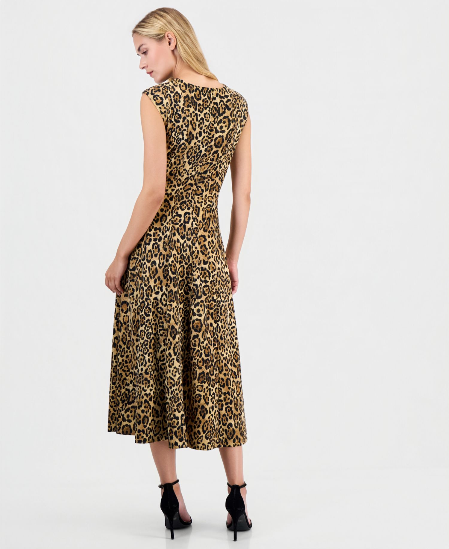 Women's Leopard-Print A-Line Sleeveless Midi Dress