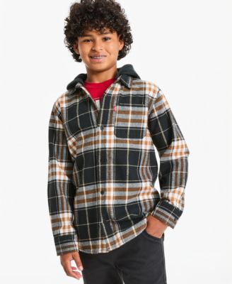 Boys' 8-20 Hooded Plaid Flannel Long-Sleeve Shirt
