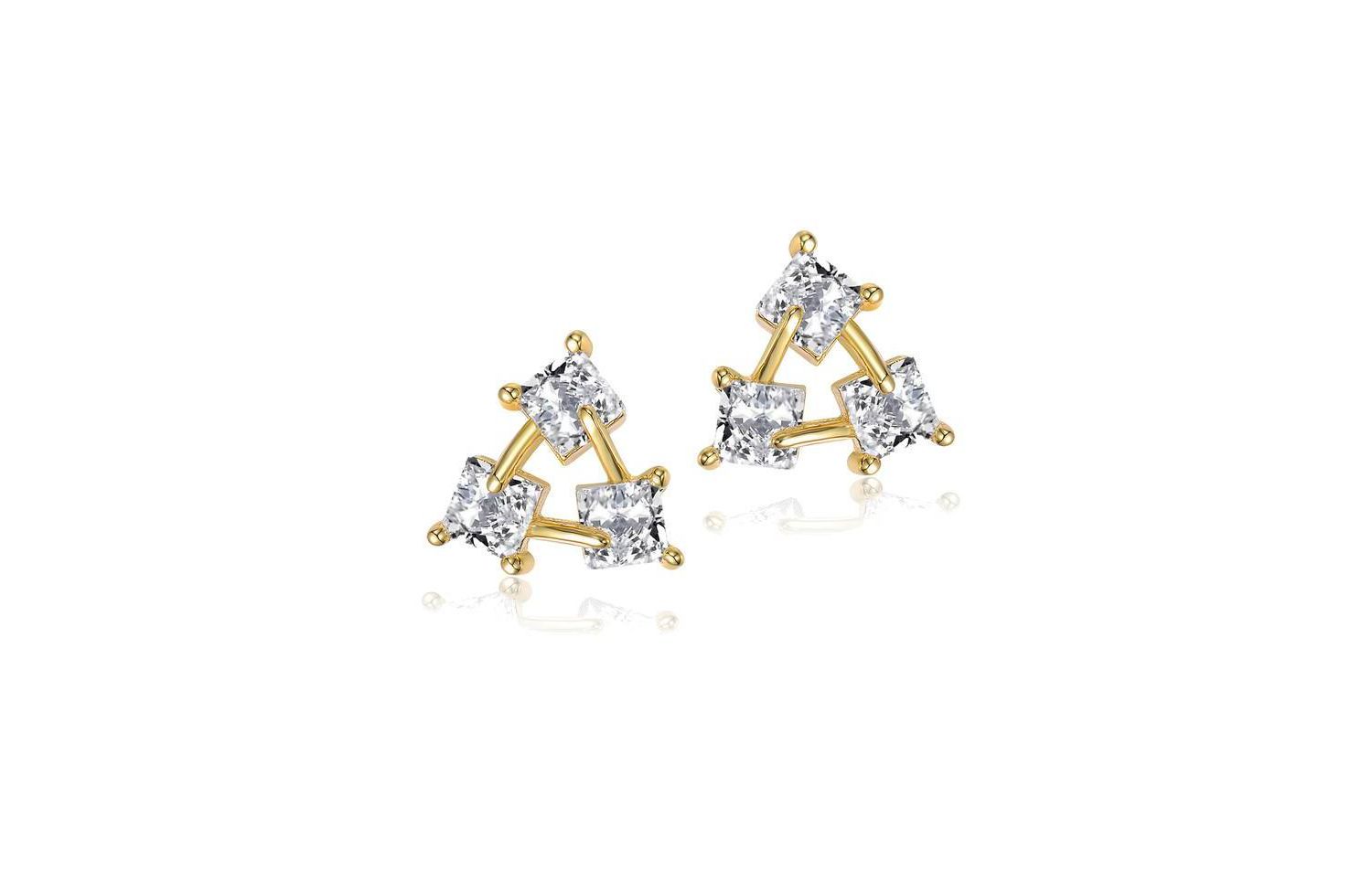 Brilliant Square CZ Triangle Earrings in 14K Gold Plated