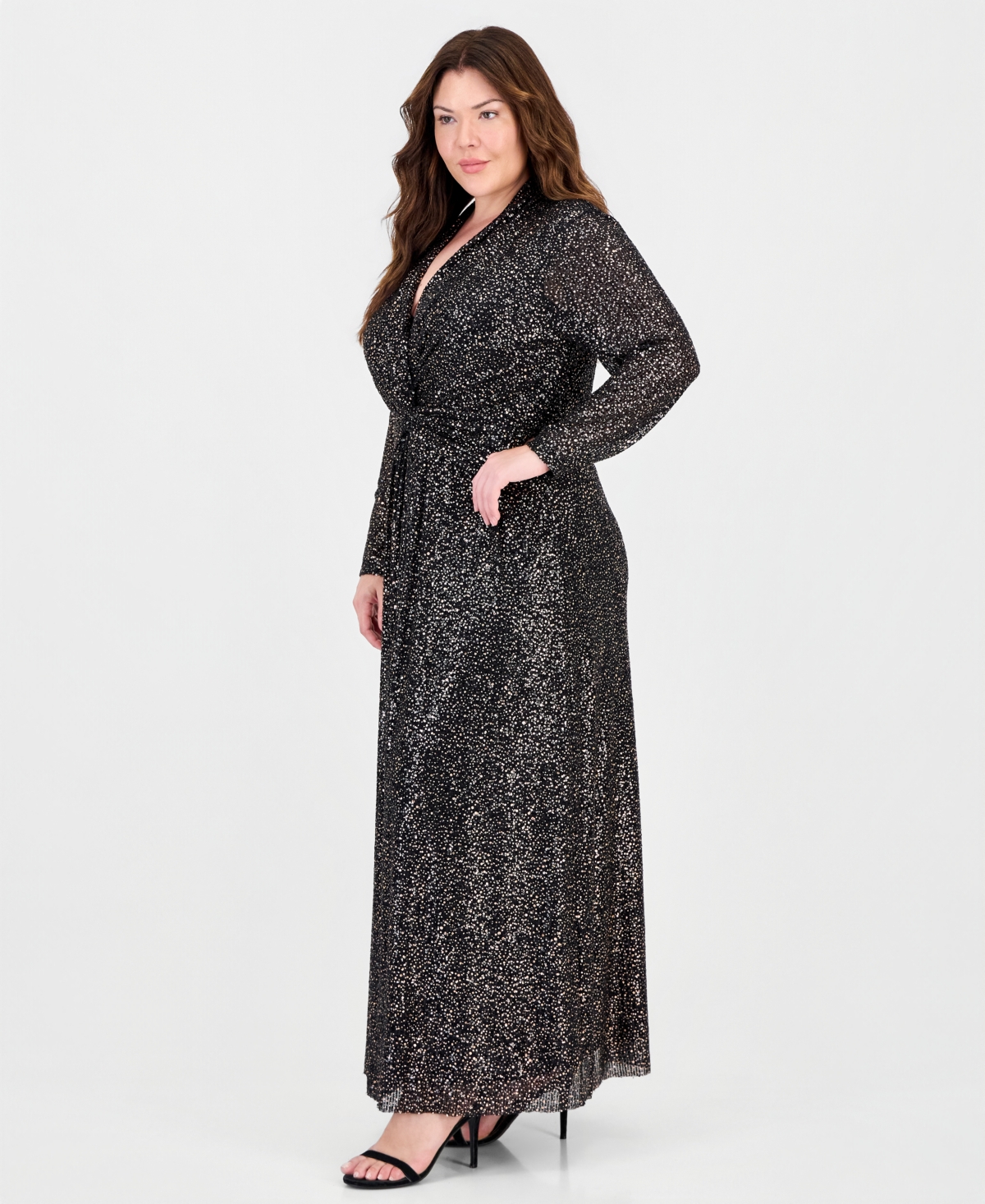Anne Klein Plus Twist Front V-Neck Long-Sleeve Maxi Dress