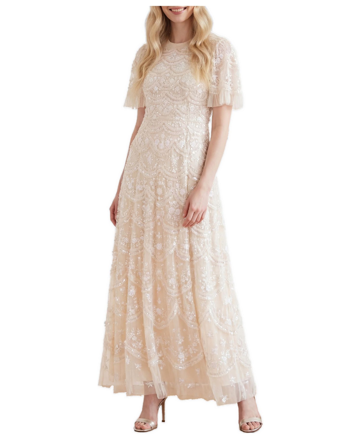 Women's Lily Bloom Floral-Print Tiered Sequin Dress