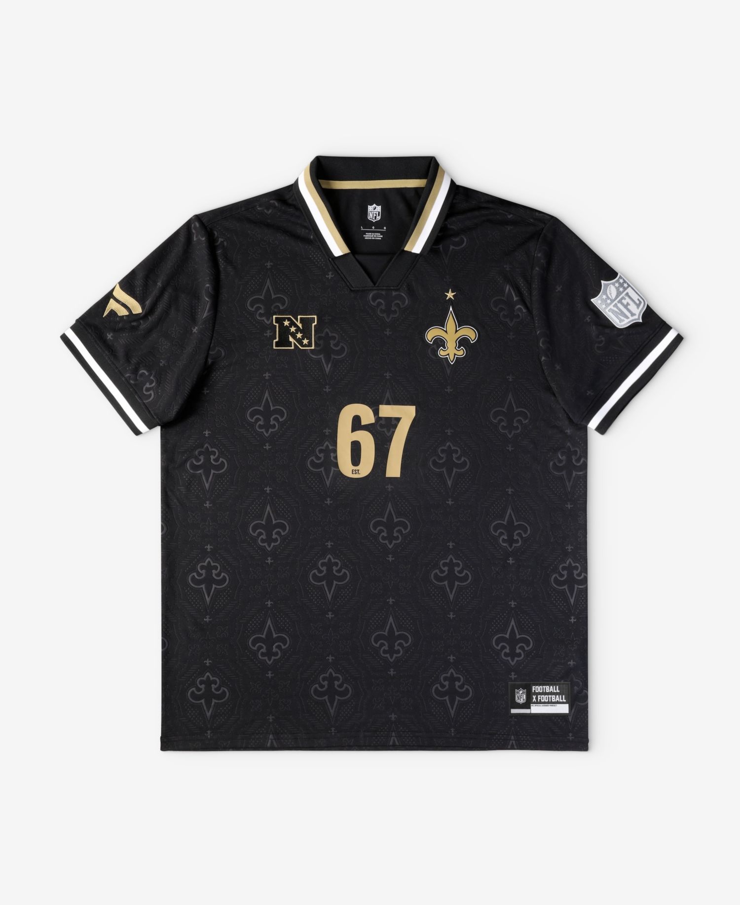 Big Boys and Girls Black New Orleans Saints Football x Football Collared Fan Jersey