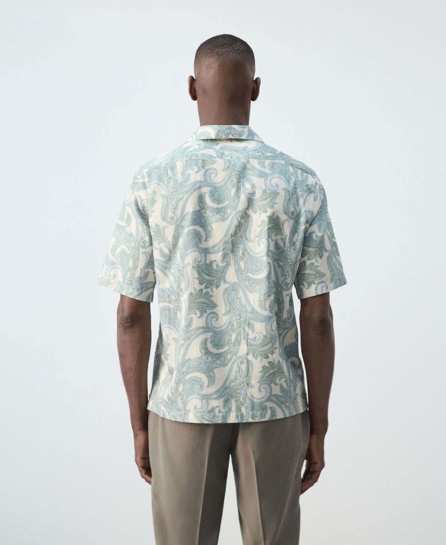 Men's Bowling Collar Printed Cotton Shirt