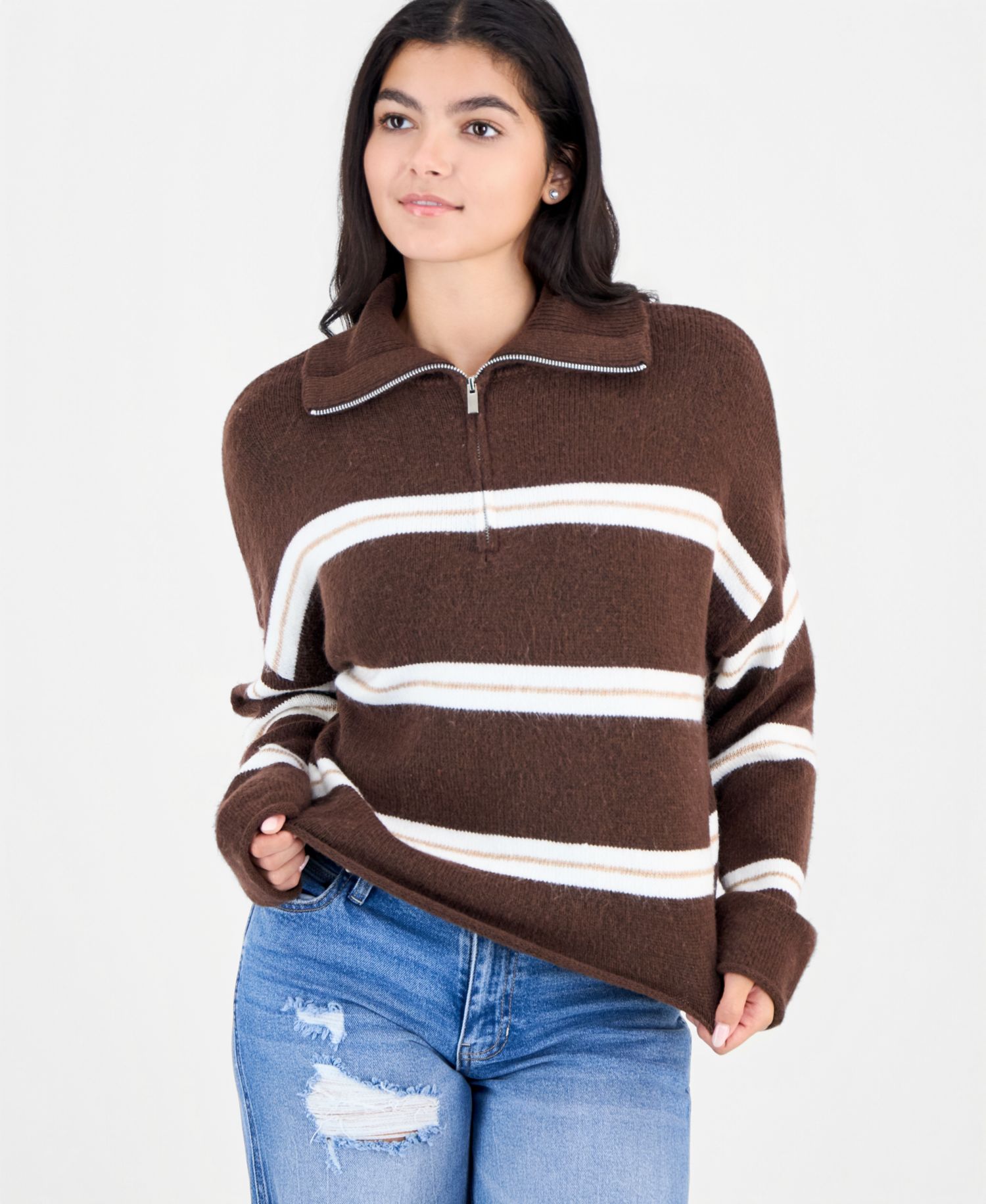 Juniors' Quarter-Zip Mock Neck Pullover