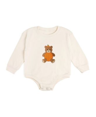Baby Boys Pumpkin Teddy Bear Patch Long Sleeve Romper