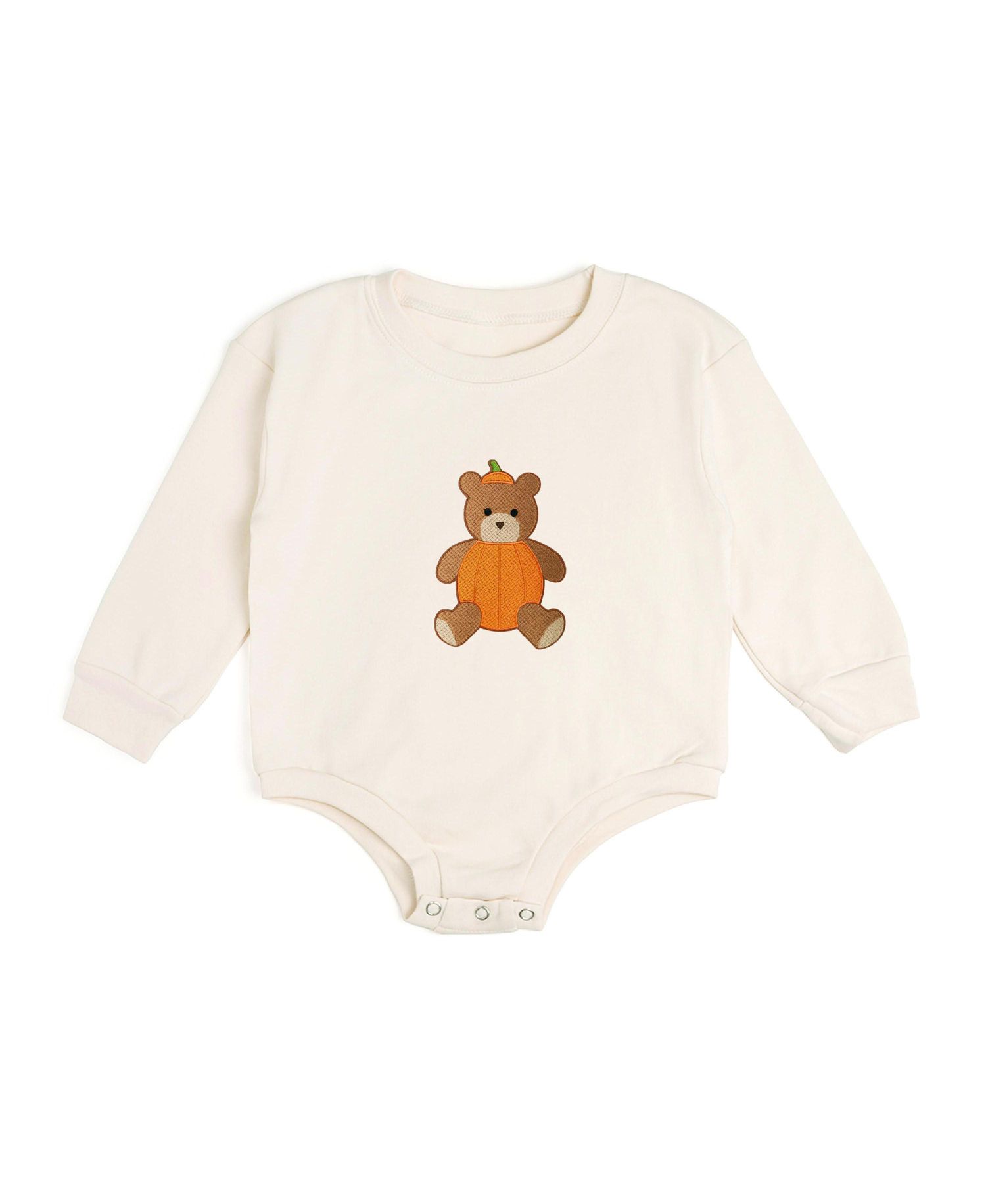 Baby Boys Pumpkin Teddy Bear Patch Long Sleeve Romper