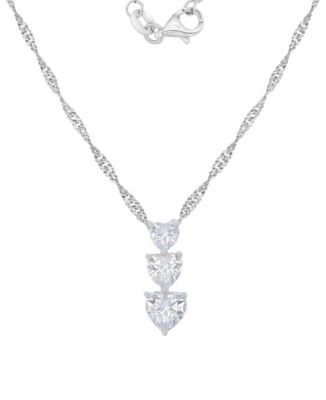 Rhodium Over Sterling Silver Cubic Zirconia Triple Heart Necklace