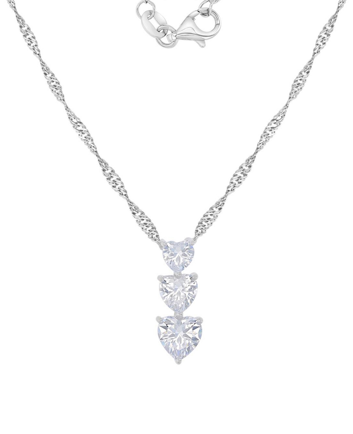 Macy's Rhodium Over Sterling Silver Cubic Zirconia Triple Heart Necklace - White