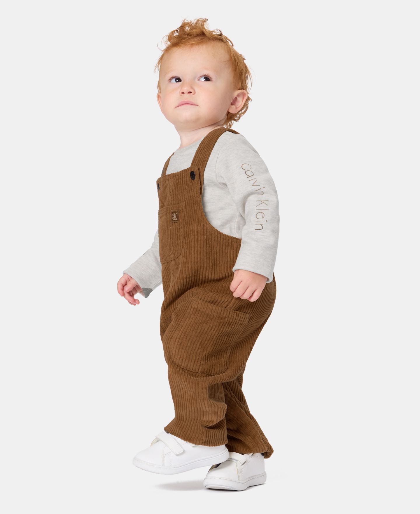 Детский комплект Calvin Klein: боди с длинным рукавом и полукомбинезон без рукавов, цвет: Серо-коричневый — фото 2