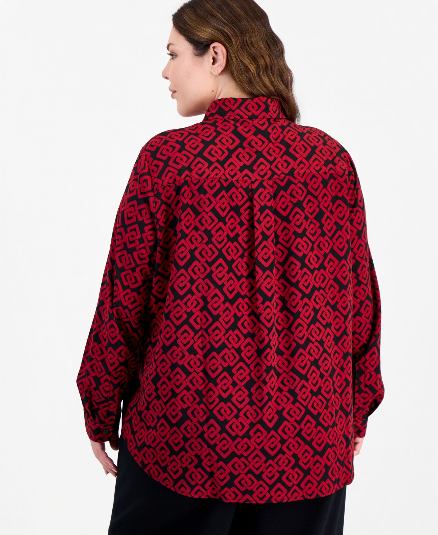 Женская блузка Anne Klein Essentials Plus Size Houndstooth Long-Sleeve, цвет: Чёрный / Красный — фото 2