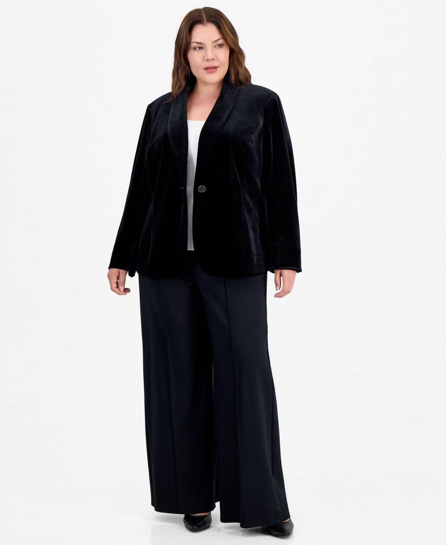 Plus Size Velvet Shawl Collar Blazer