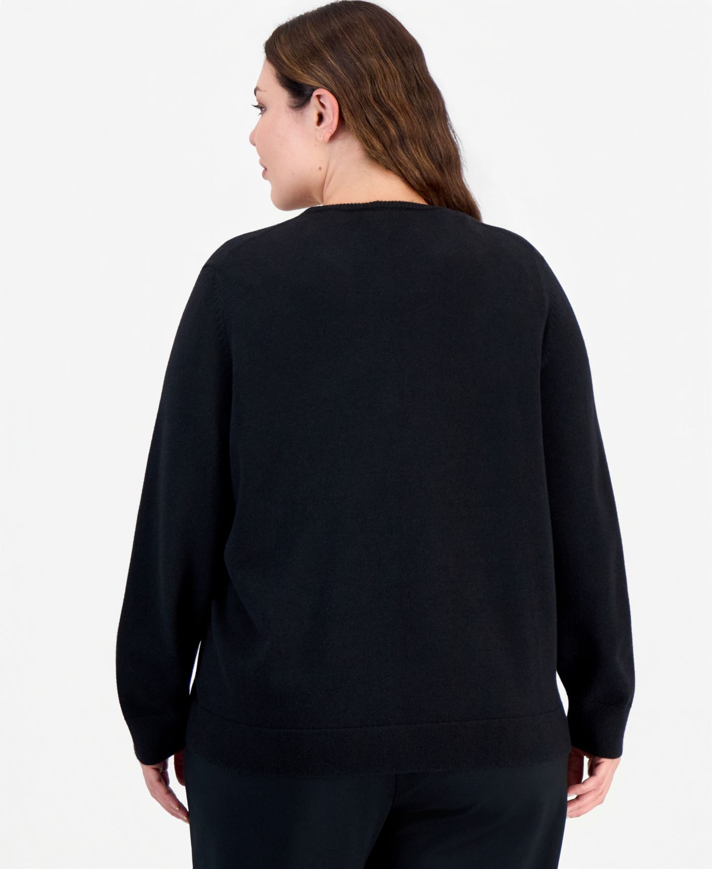 Женский кардиган Anne Klein Essentials Plus Size Embellished Crewneck Long-Sleeve, цвет: Чёрный — фото 4