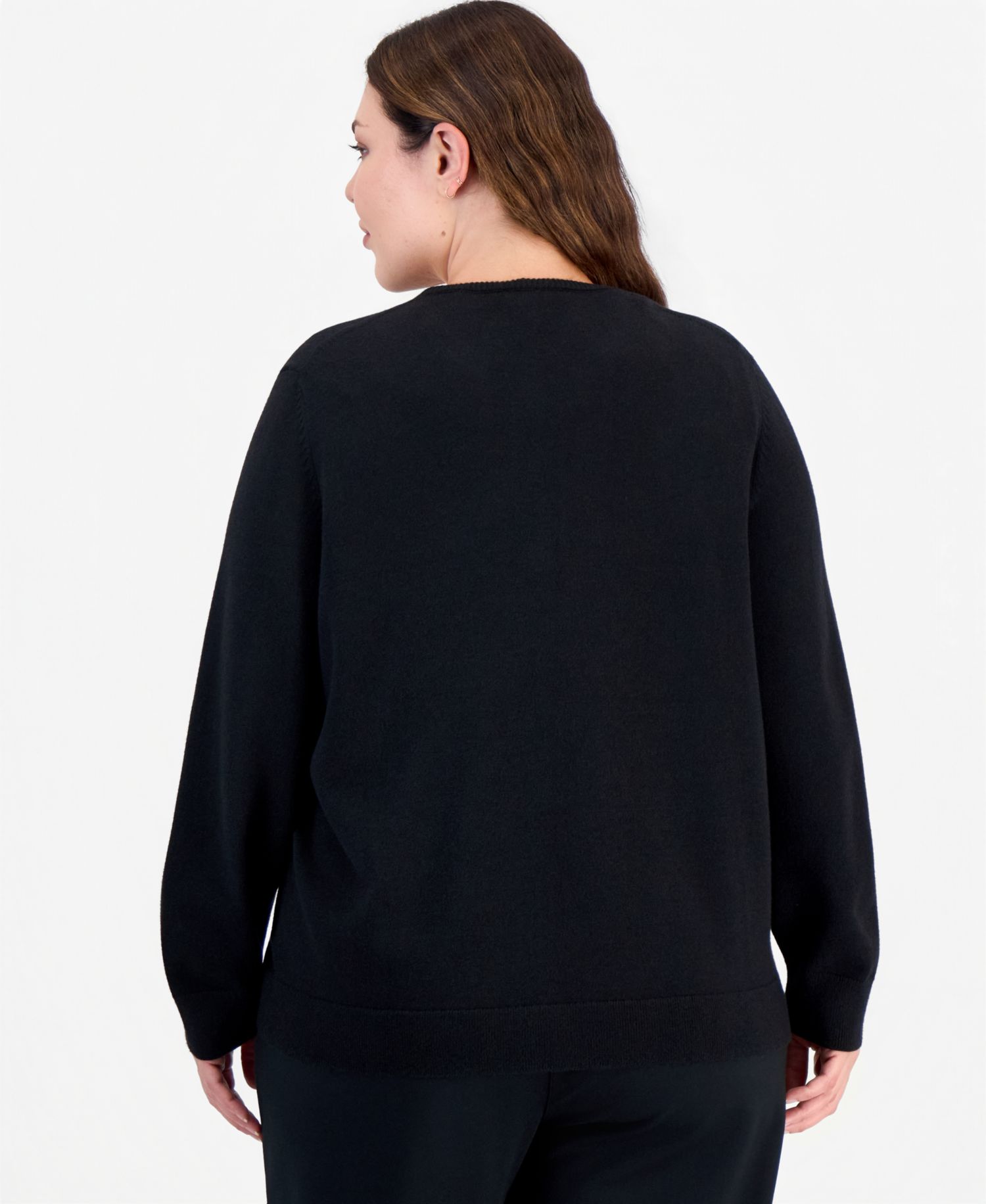 Plus Size Embellished Crewneck Long-Sleeve Cardigan
