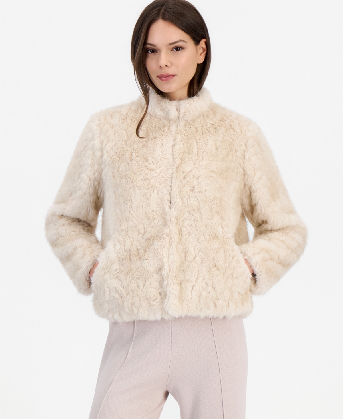 Tahari Asl Women's Cropped Teddy Faux Fur Jacket - Ivory