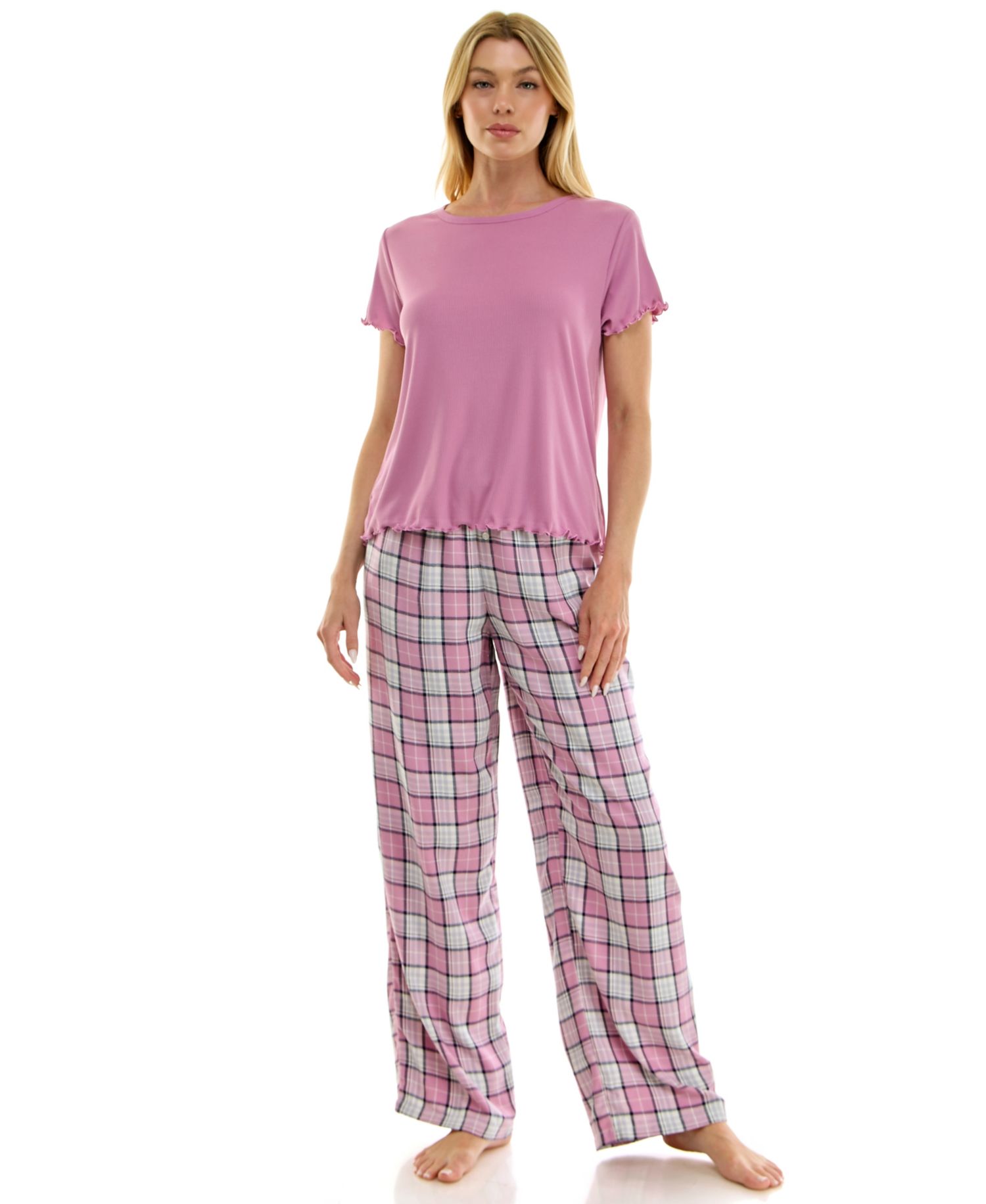 Women's Crew Neck Lettuce-Edge Trim Short-Sleeve Tee