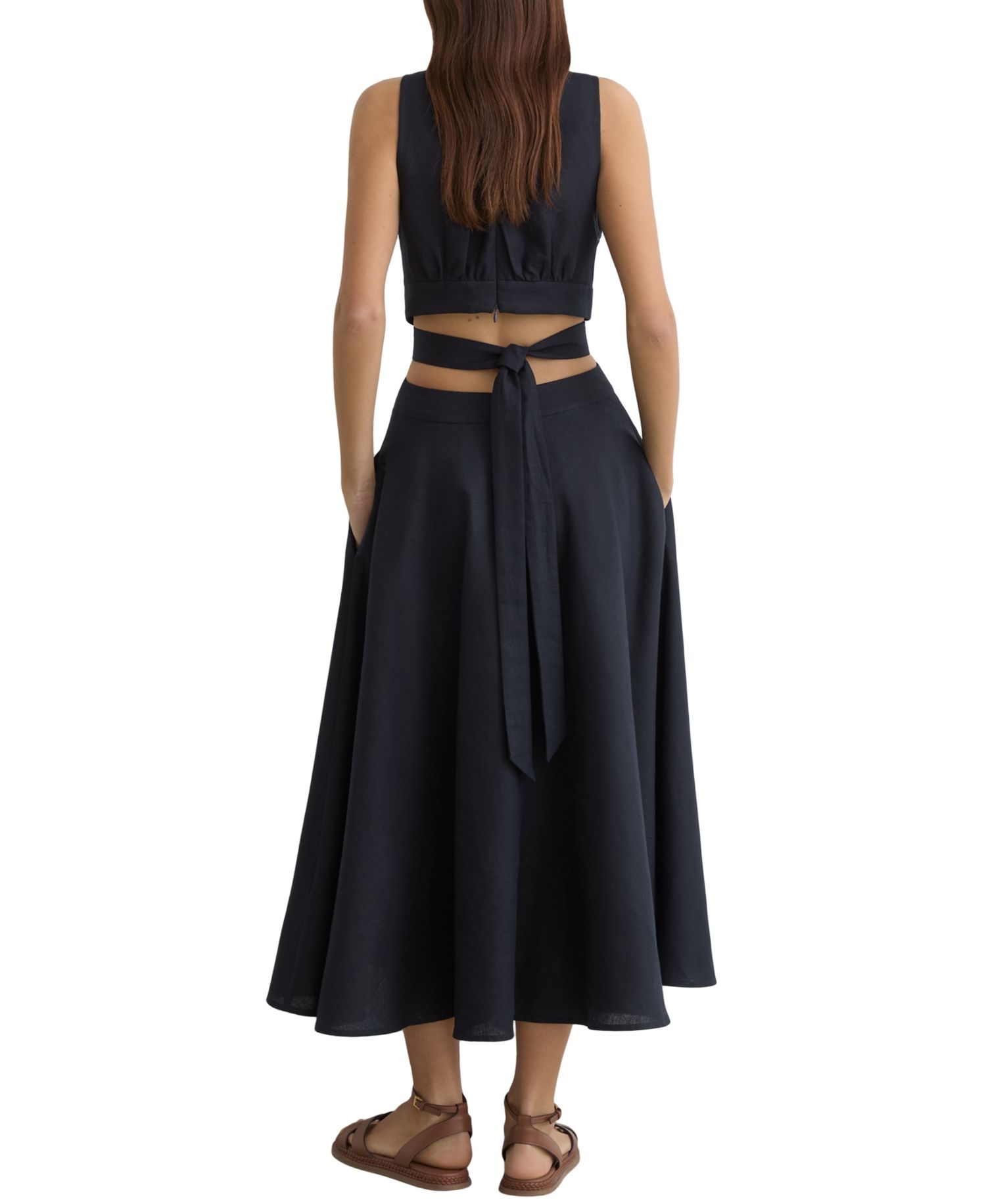 Women's Hazel Cutout Linen-Cotton Blend Midi Dress