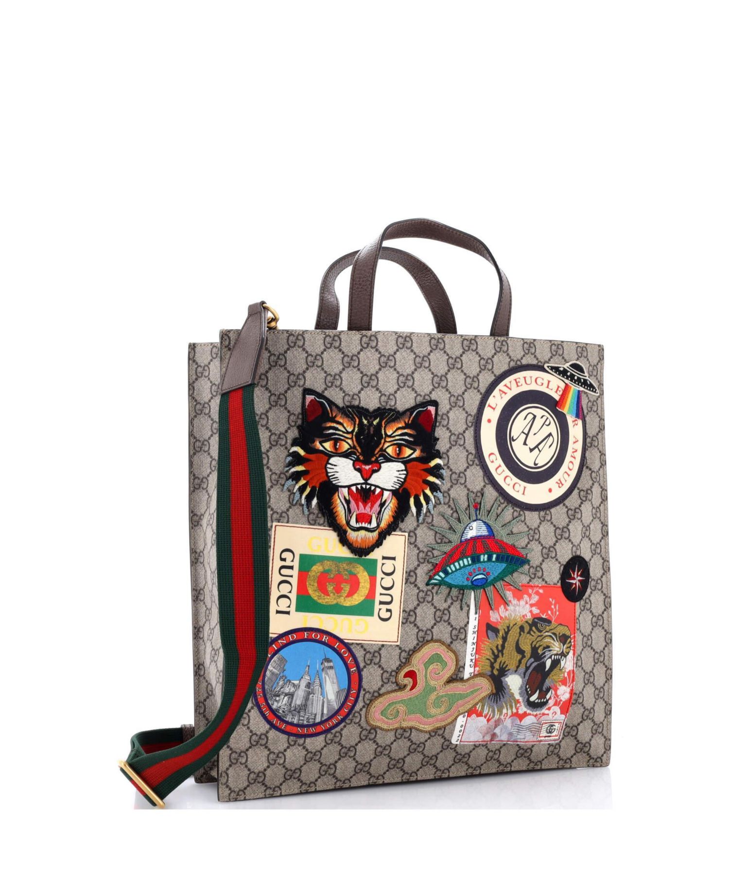 North South Courrier Convertible Soft Open Tote GG Coated Canvas with Applique