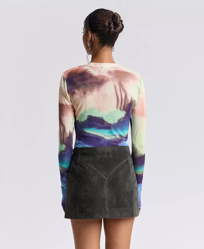 Women's Printed Long-Sleeve Mesh Top - thumbnail 5