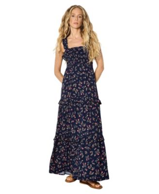 Women's Ditsy-Floral Tiered-Ruffle Smocked Maxi Dress