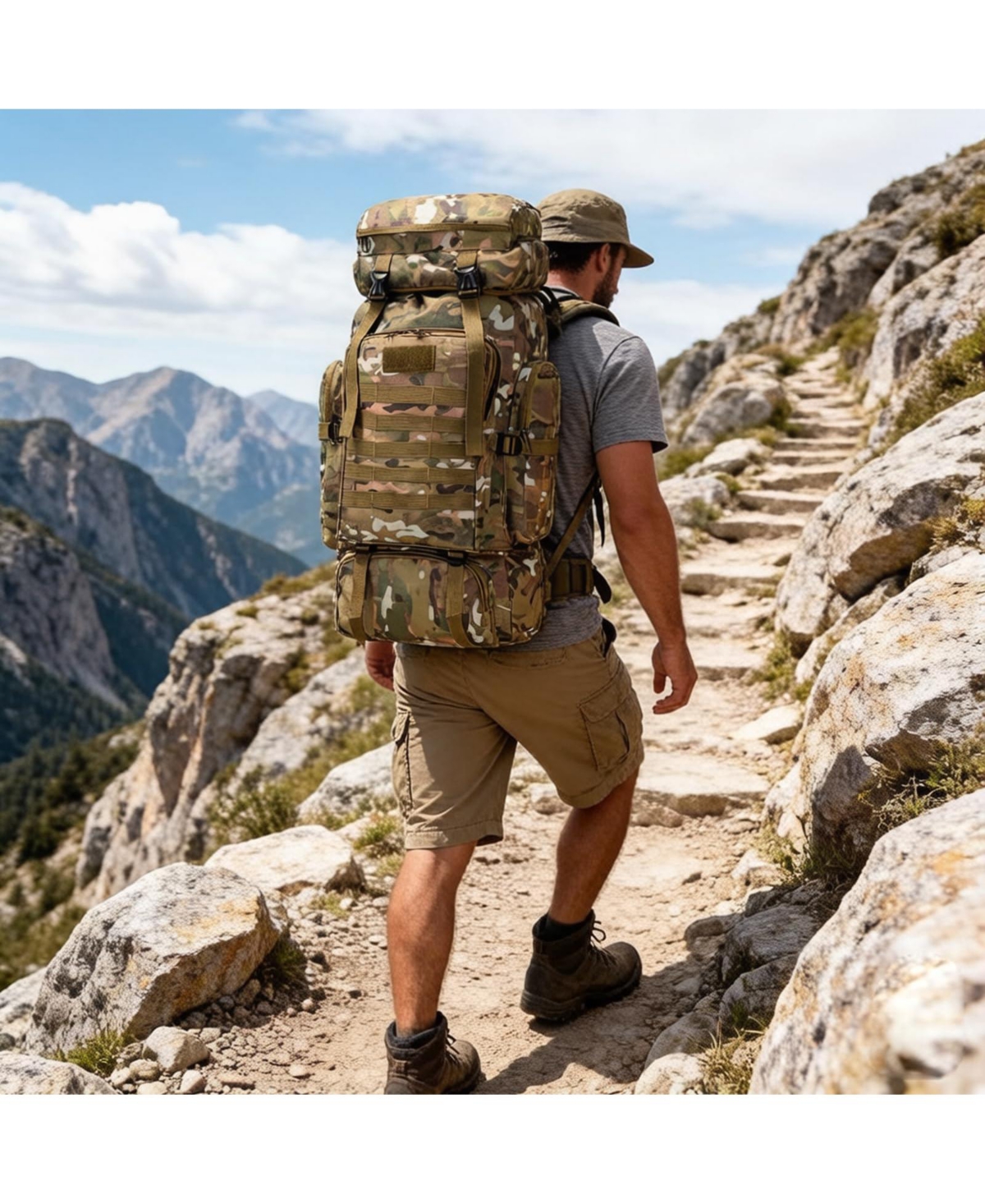 Piscifun Waterproof Lightweight Molle Tactical Backpack Large Capacity Outdoor Hiking Camping Rucksack