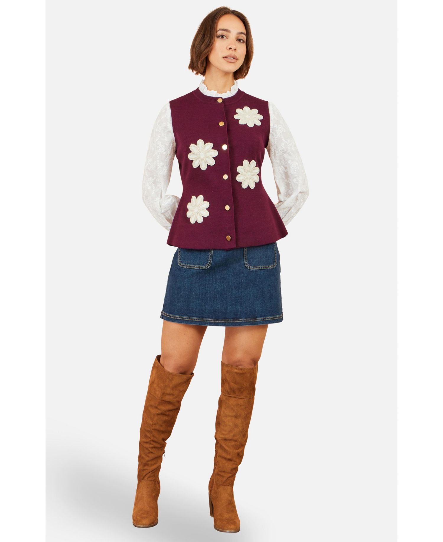 Women's Flower-Applique Sleeveless Knit Sweater Vest