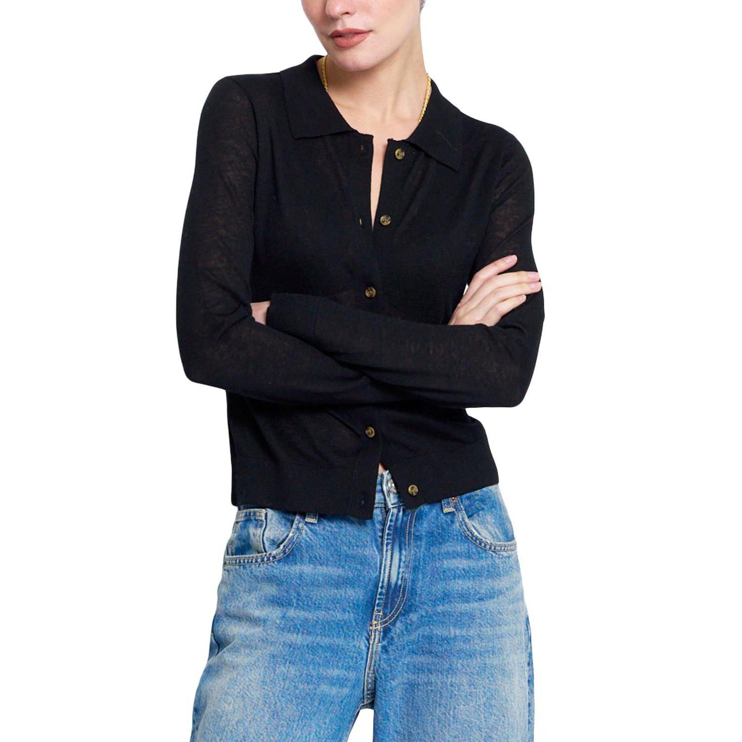 Women's Sienna Sheer Isla Button-Up Collared Long-Sleeve Sweater