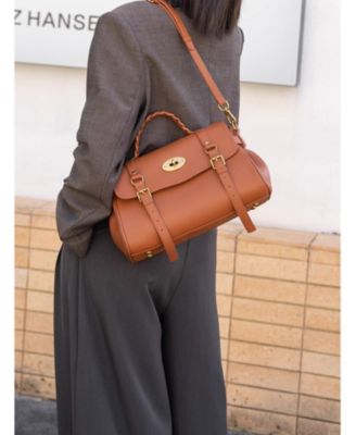 Women's Lore Genuine Leather Heritage Satchel Bag, Top Handle Crossbody Shoulder Purse, Turn Lock Flap Messenger Work Handbag thumbnail 3