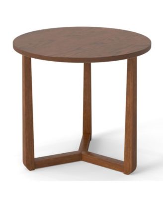 22.5 in Round Farmhouse Side Table with Rubber Wood Legs and Triangular Structure