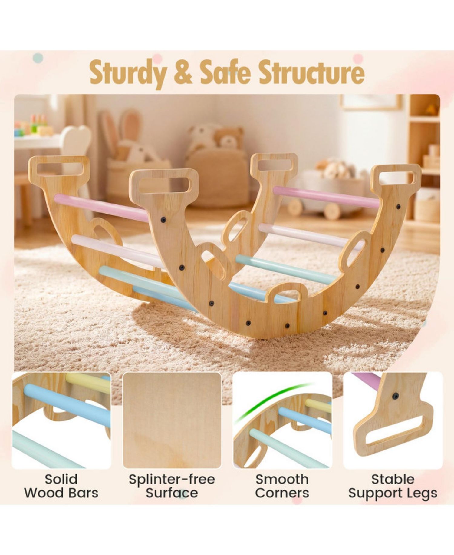 Montessori 3-in-1 Wooden Rocking Climbing Arch