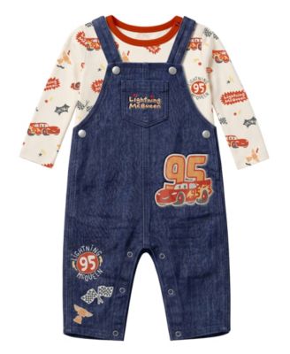 Baby Boys' Lightning McQueen Graphic Long-Sleeve T-Shirt and Denim-Look Overall, 2-Piece Set