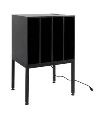 Turntable Record Player Stand with Power Outlets and 4-Partition Storage