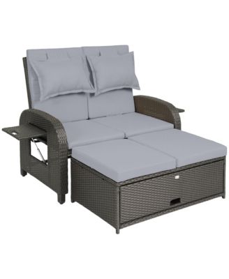 Outdoor Patio Rat Daybed with Storage Ottoman