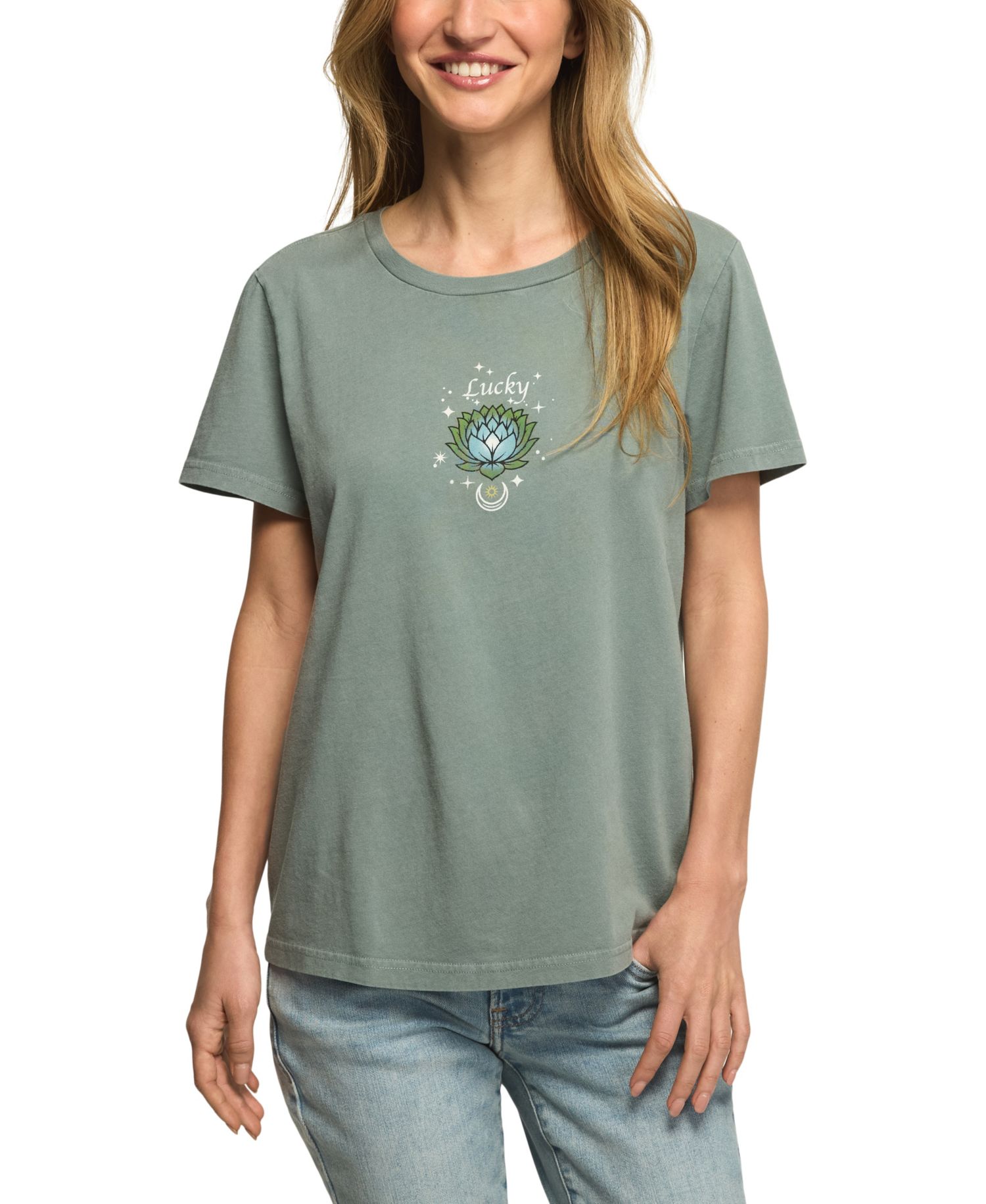 Women's Heart Lotus Classic Crew Retro Graphic T-Shirt