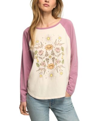 Women's Mirror Sun Birds Raglan Colorblock-Graphic T-Shirt