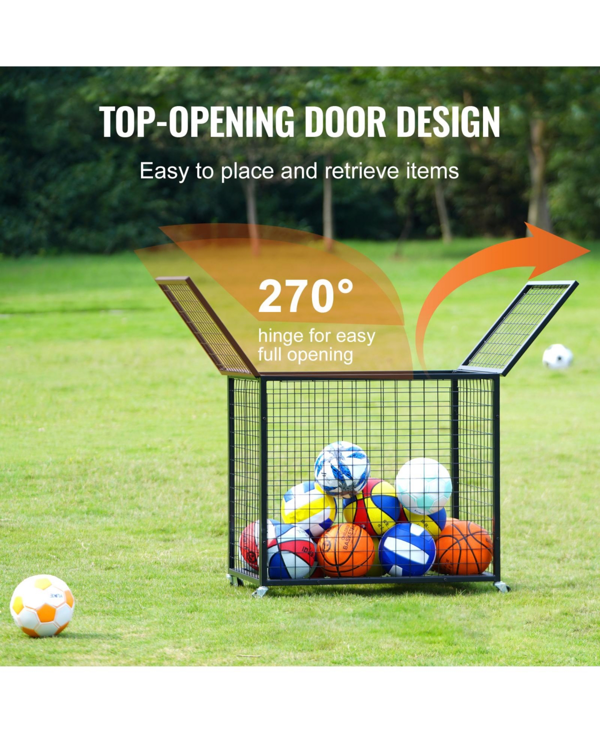 Hongge Rolling Sports Ball Storage Cart with Double Top-Opening Doors