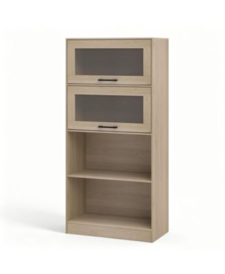 4-Tier Bookshelf with Storage Cabinets and Open Compartments