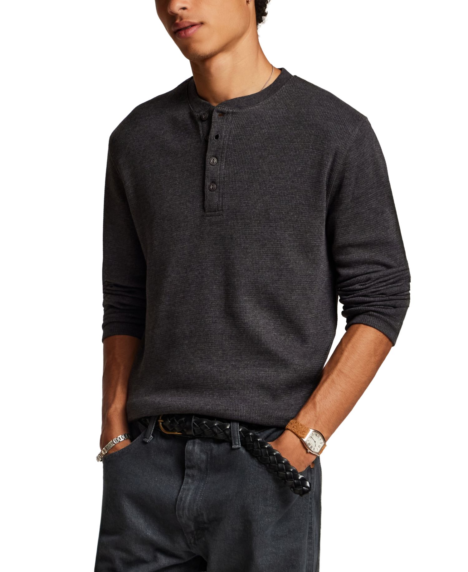 Men's Waffle Henley Long-Sleeve Shirt