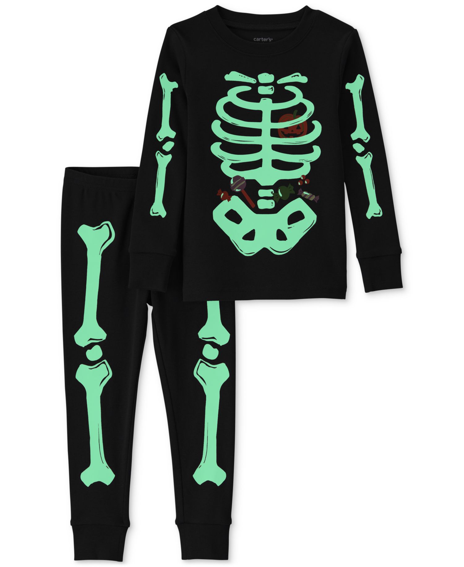 Baby Boys' and Baby Girls' Halloween Glow in the Dark Skeleton Cotton Snug-Fit Pajama, 2-Piece Set
