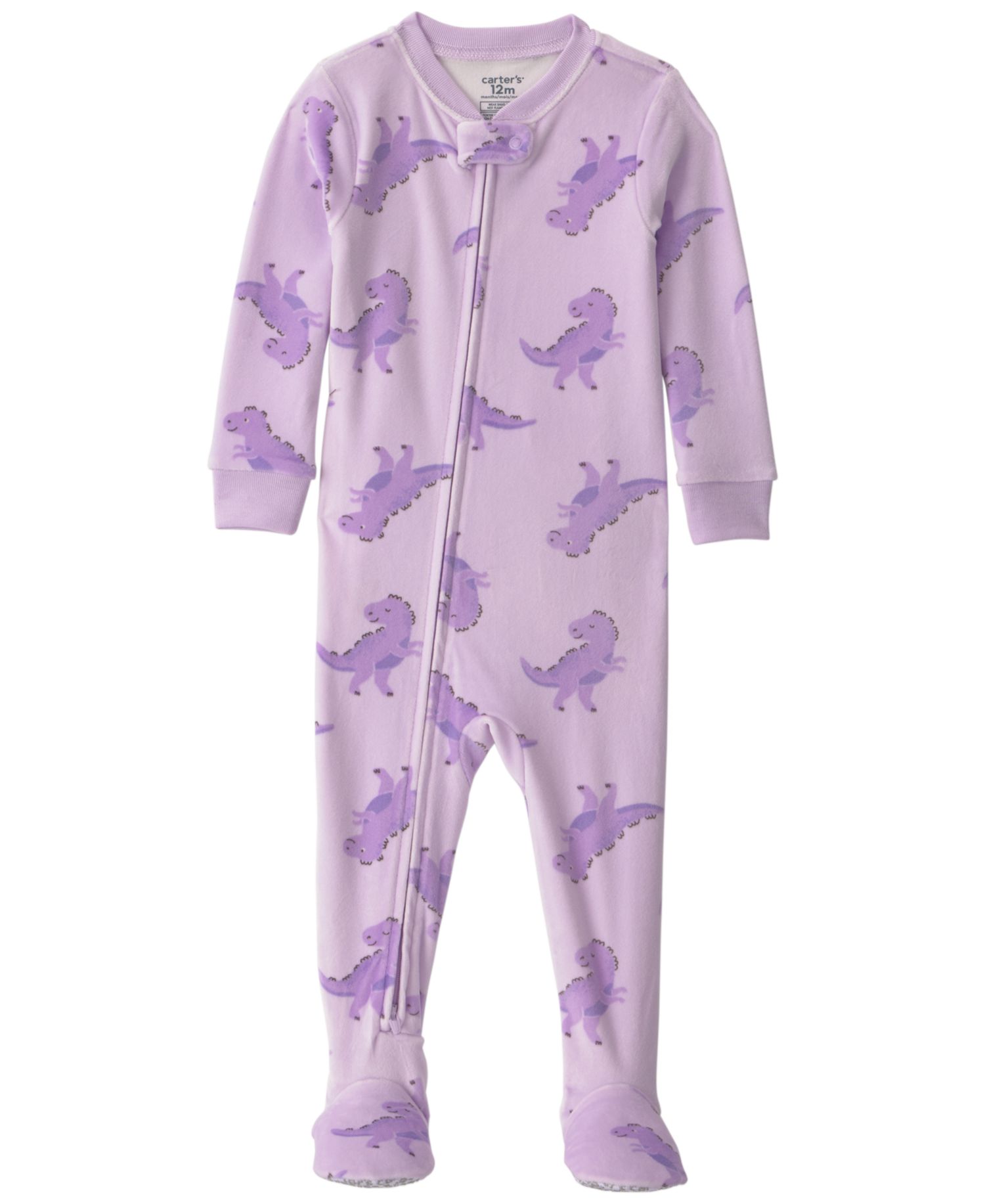 Carters Baby Girls' Dino 2-Way Zip Dream Plush Snug-Fit Footed Pajama
