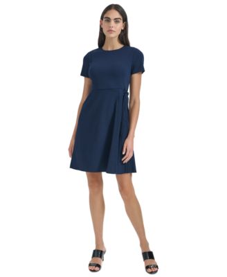 Women's Short-Sleeve Crewneck Fit & Flare Dress