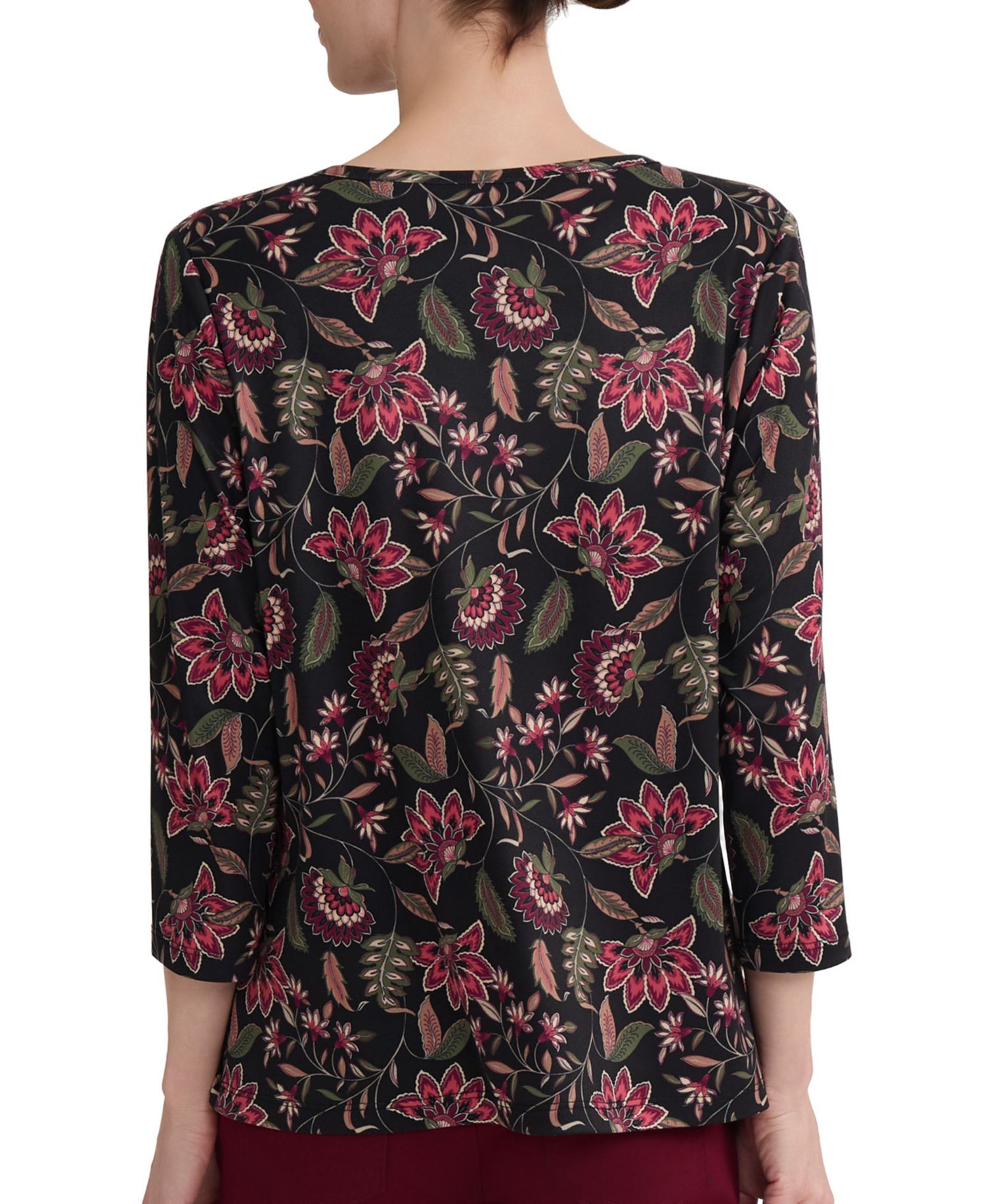 Women's Floral-Print Keyhole Neck 3/4-Sleeve Top