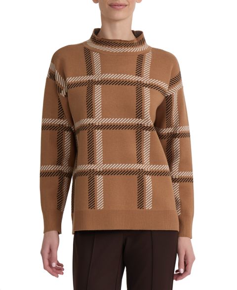 Женский свитер Jones New York Plaid Mock-Neck, цвет: Карамельный разноцветный