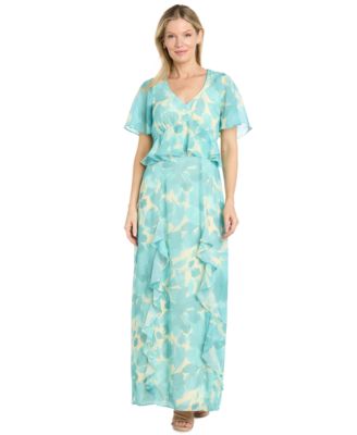 Women's Floral-Print Flutter Sleeve Peplum Dress
