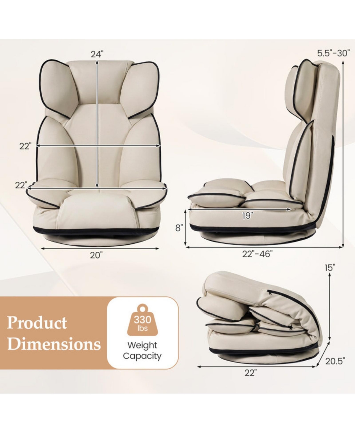 Sugift 360 Degree Swivel Floor Gaming Chair with 6-Position Adjustable Backrest and Sponge Filling