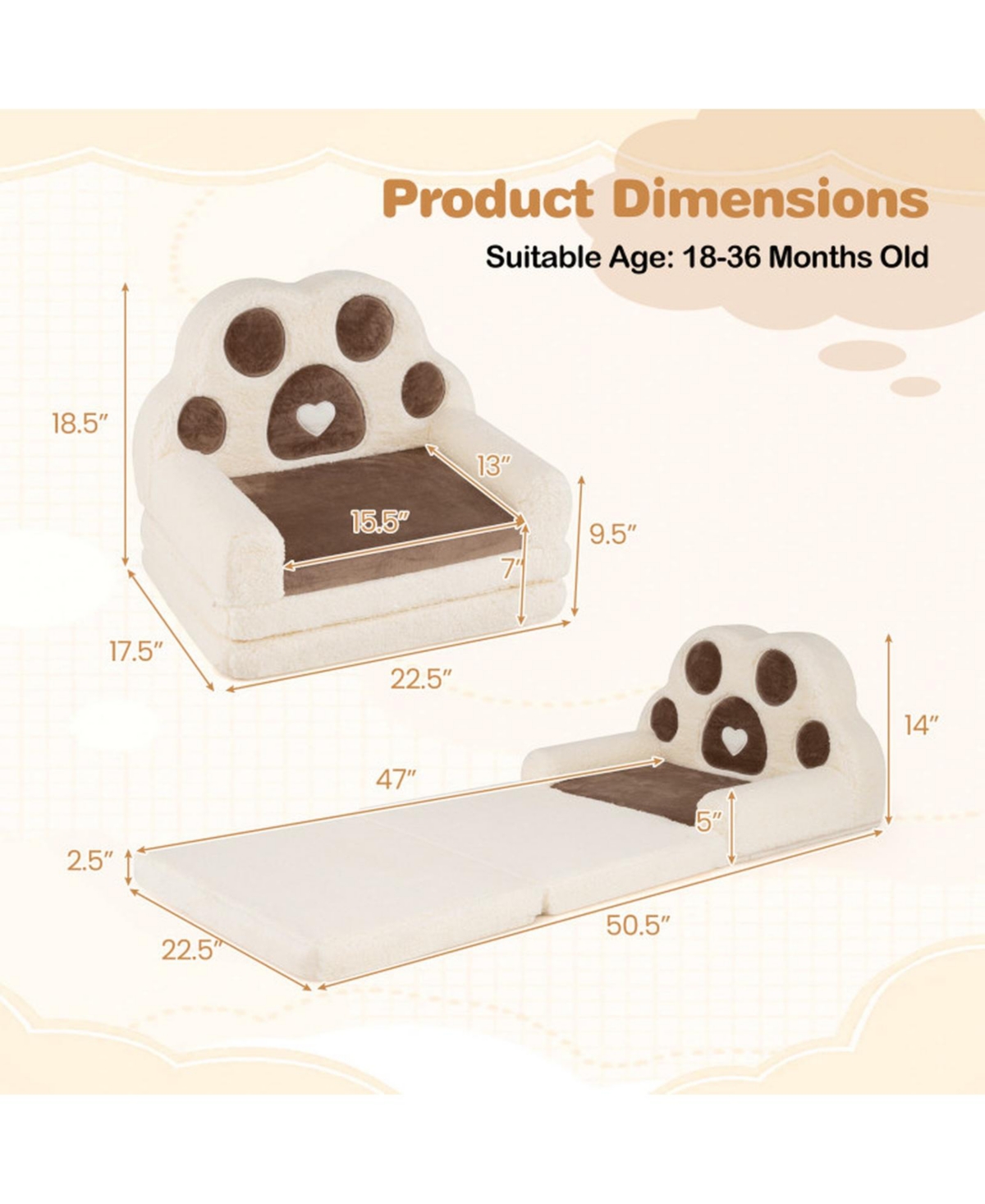 Sugift 2-in-1 Convertible Kids Sofa Lounger with Removable Cover