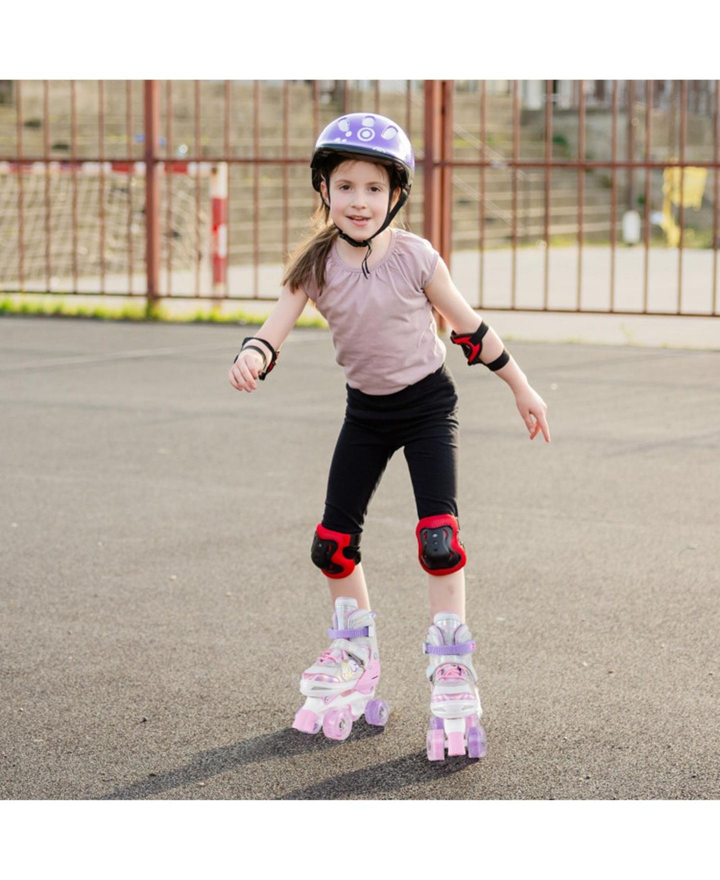 Детские игрушки HONGGE Adjustable Quad Roller Skates, Sizes 5.5-8, Light-Up Wheels, Ages 8-13, цвет: Розовый — фото 2