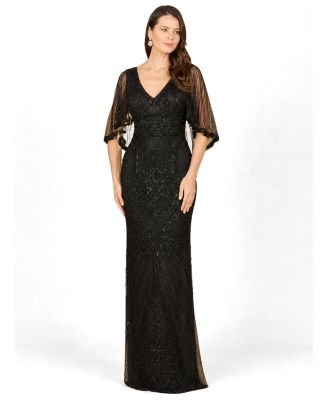 Women's Cape-Sleeve V-Neck Beaded Gown
