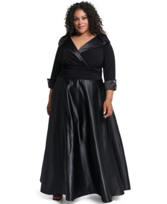 Plus Size V-Neck 3/4 Rhinestone Cuff Satin Dress