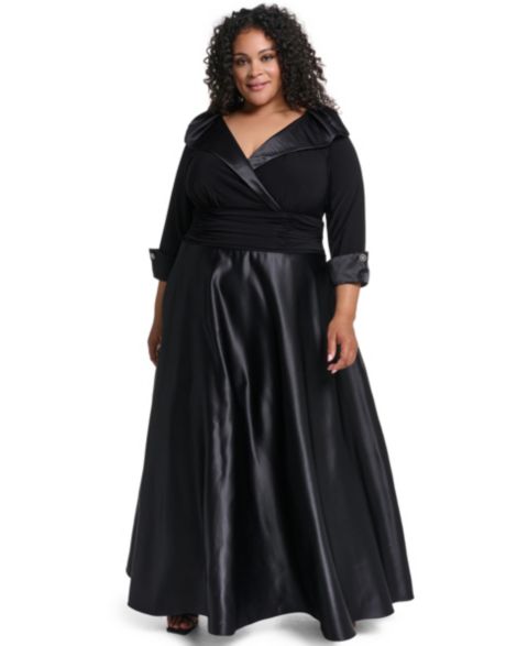 Женское платье Jessica Howard Plus Size V-Neck 3/4 Rhinestone Cuff Satin, цвет: Чёрный